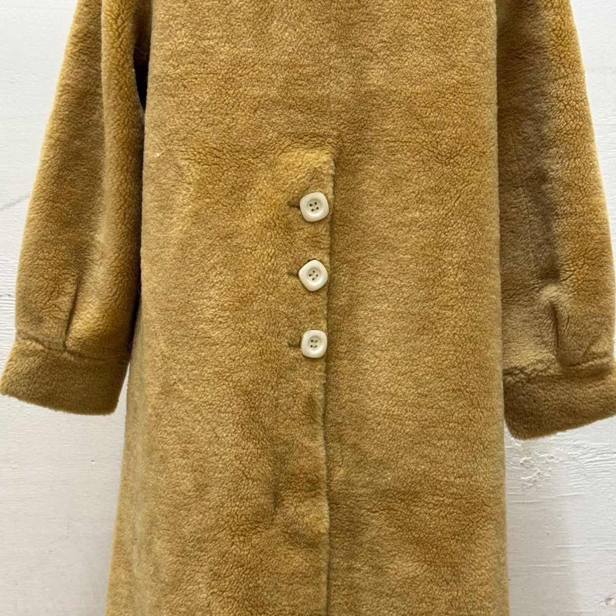 Vintage Honey Bouclé Wool and Fur Collar Teddy Coat