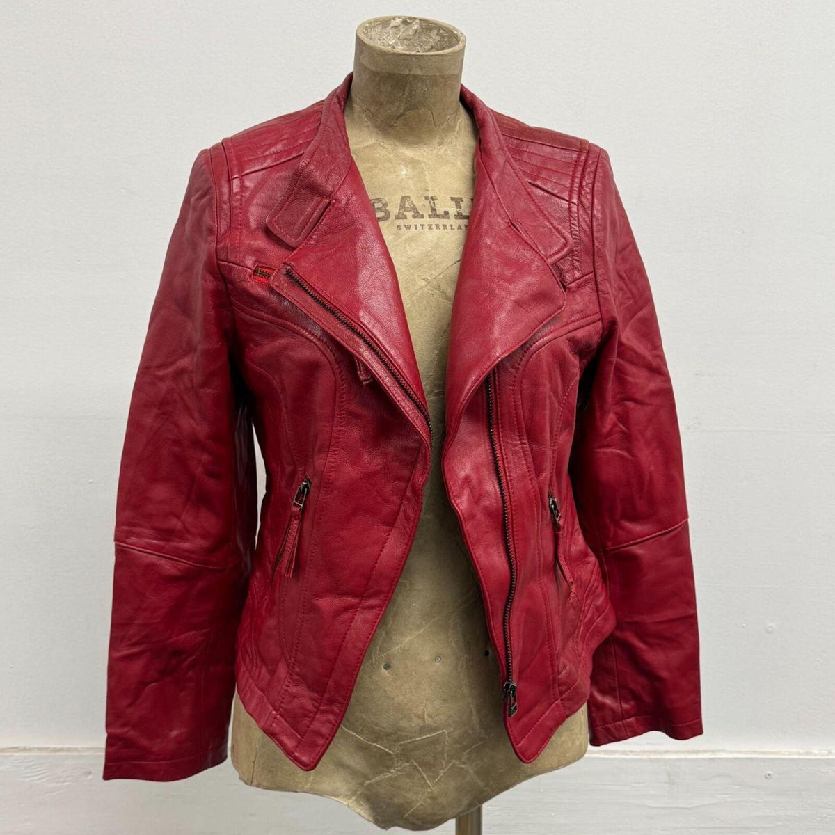 Vintage Red Moto Leather Racing Jacket
