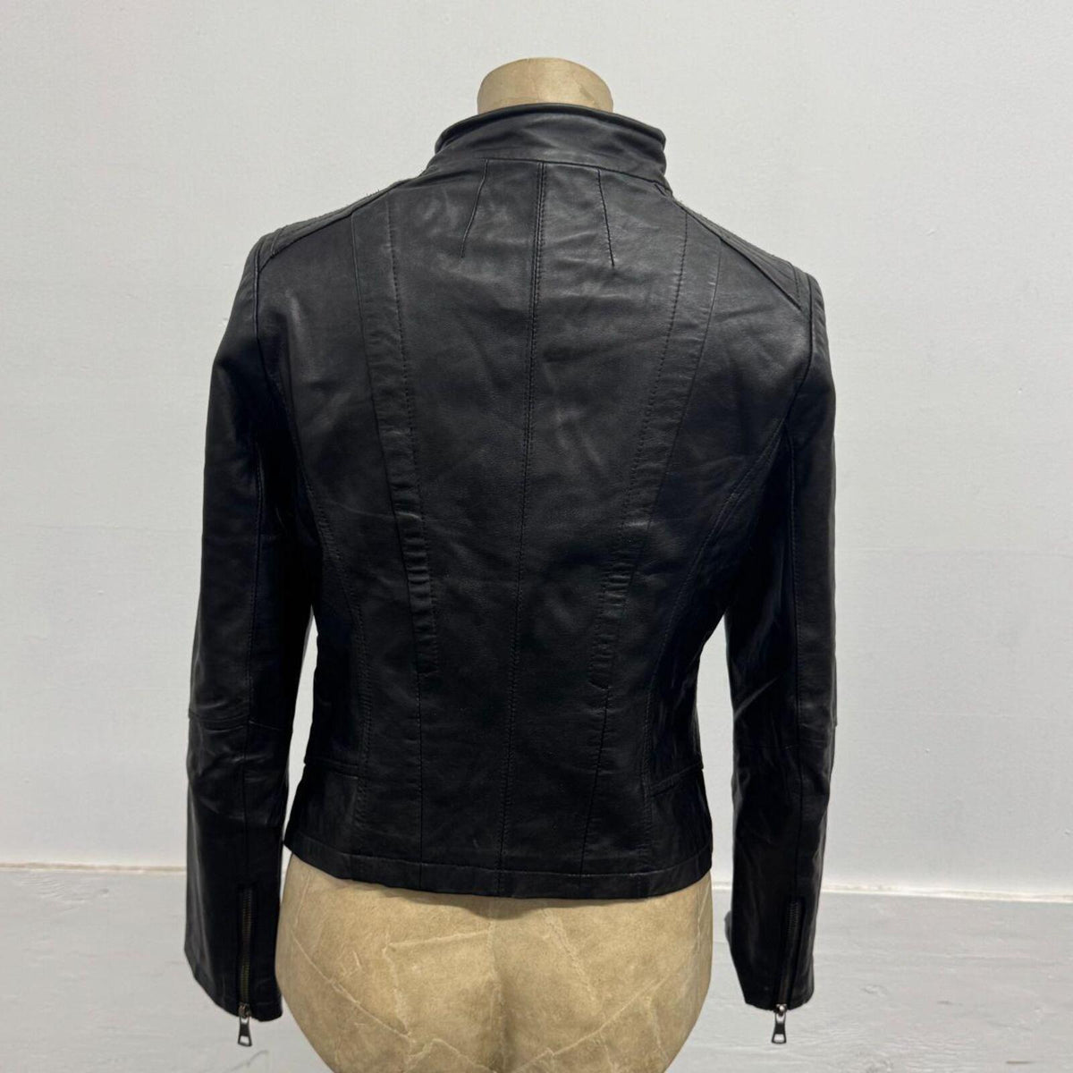 Vintage Black Lambskin Leather Moto Jacket