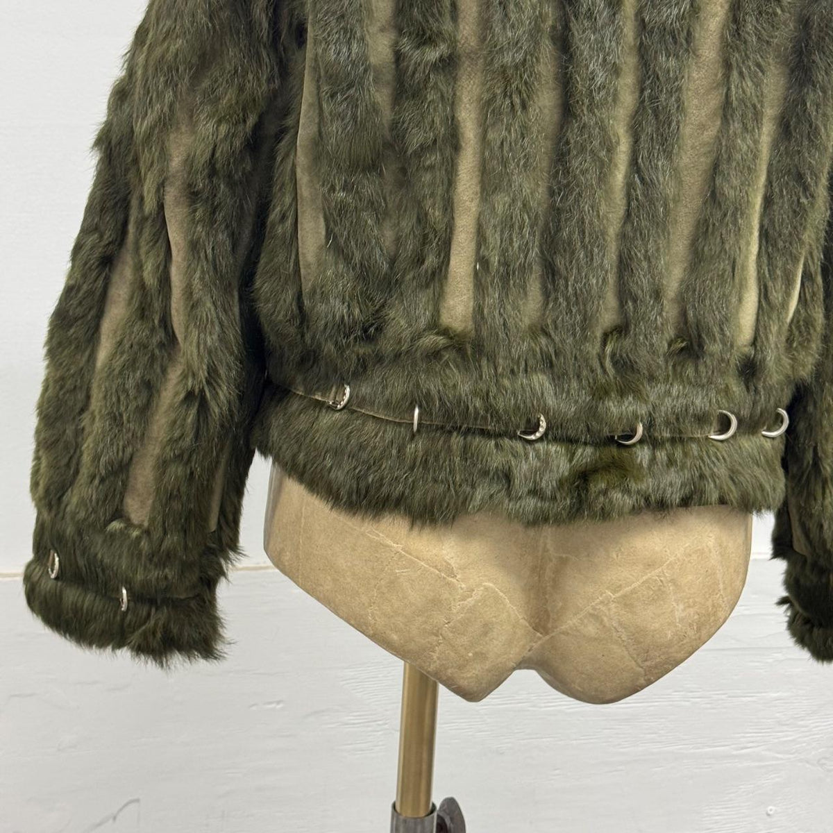 Vintage Y2K Green Rabbit & Fox Fur Pierced Jacket Coat 2