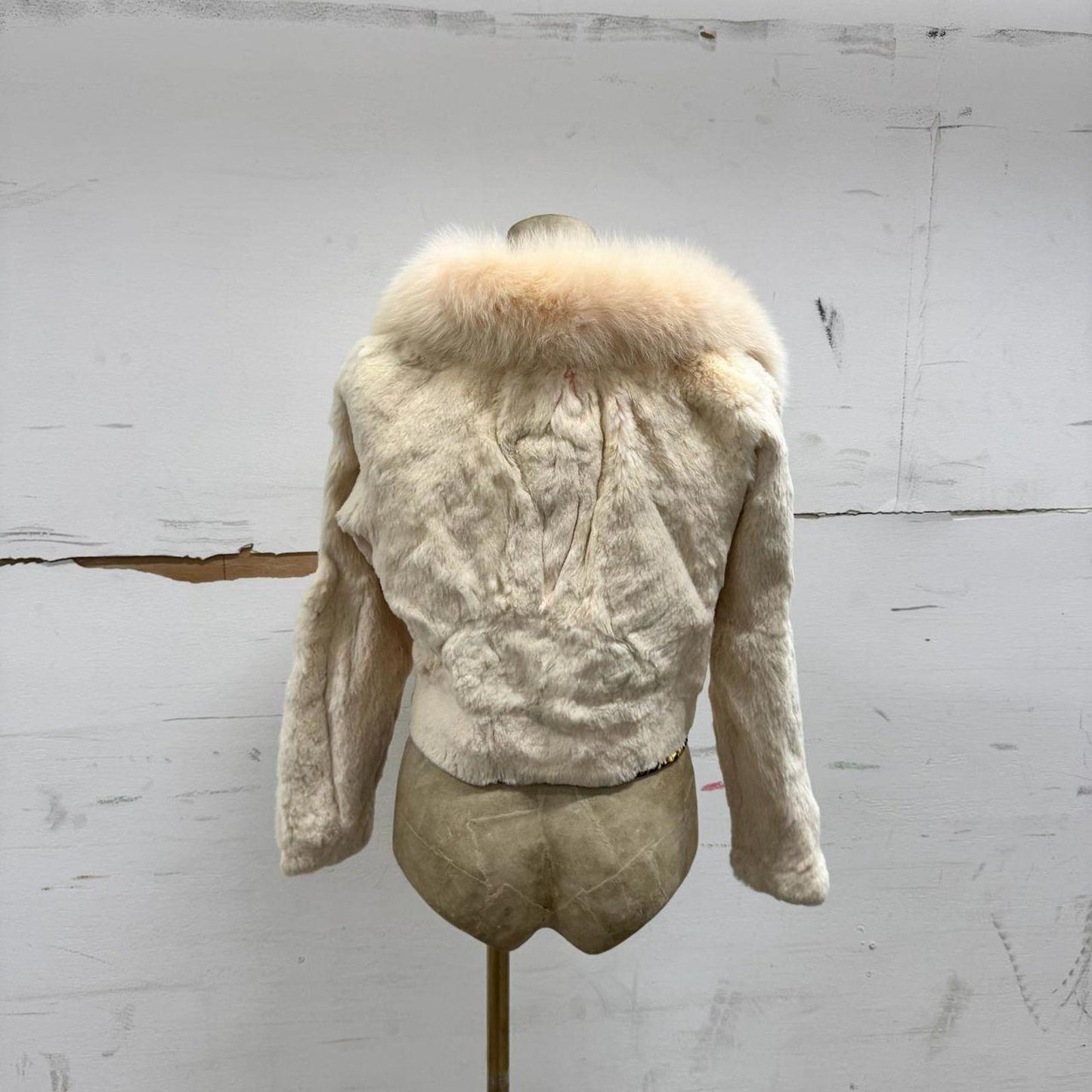 Vintage Y2K Pale Pink Rabbit & Fox Fur Jacket