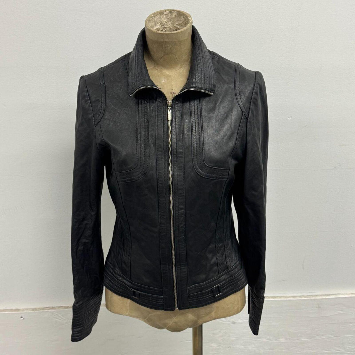 Vintage Black Racer Moto Paneled Leather Jacket
