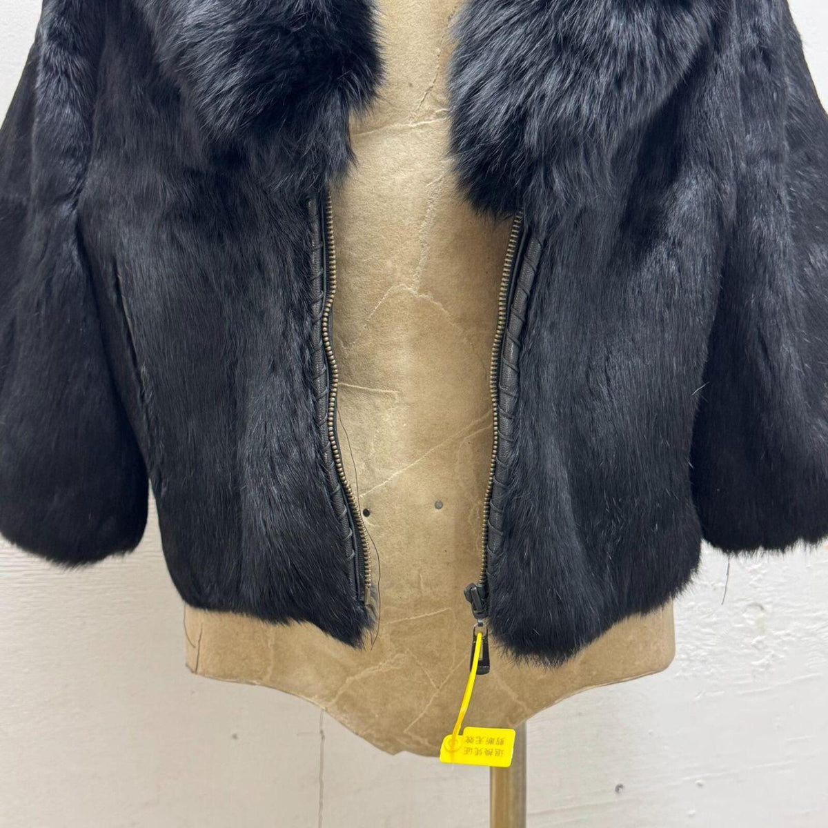 Y2K Vintage Black Rabbit & Fox Fur Jacket Whipstitch Detail Coat
