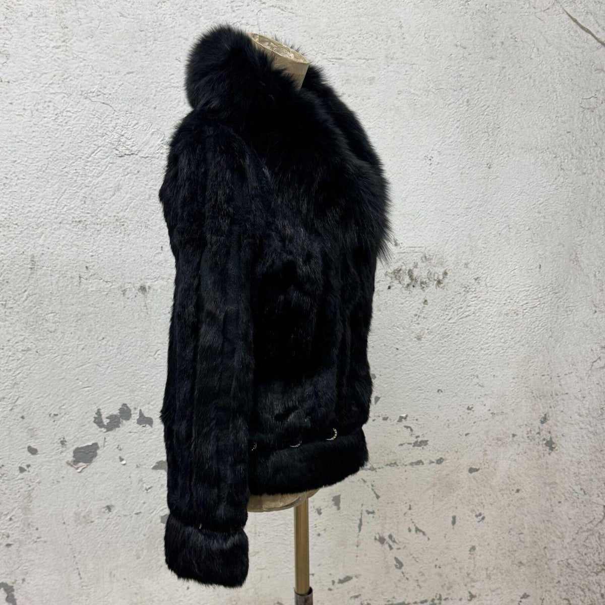 Vintage Y2K "Pierced" Black Rabbit & Fox Fur Bomber