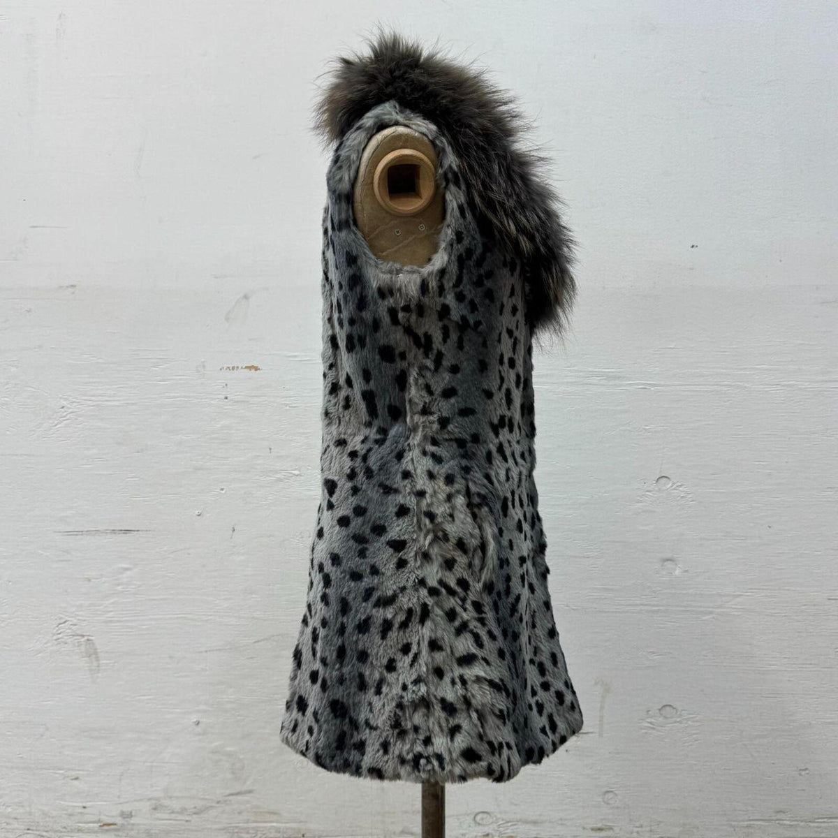 Vintage Y2K Stenciled Rabbit & Raccoon Fur Vest