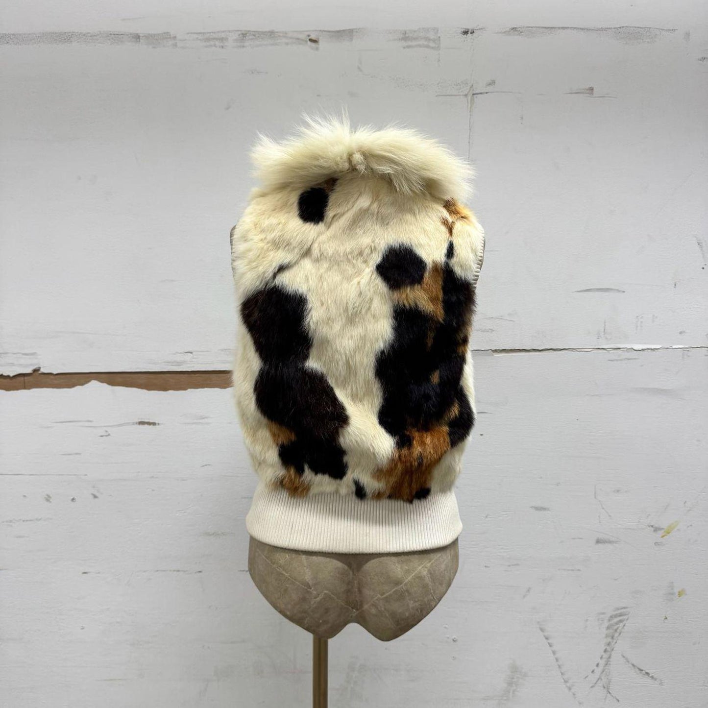 Vintage Y2K Fox & Rabbit Fur Calico Vest