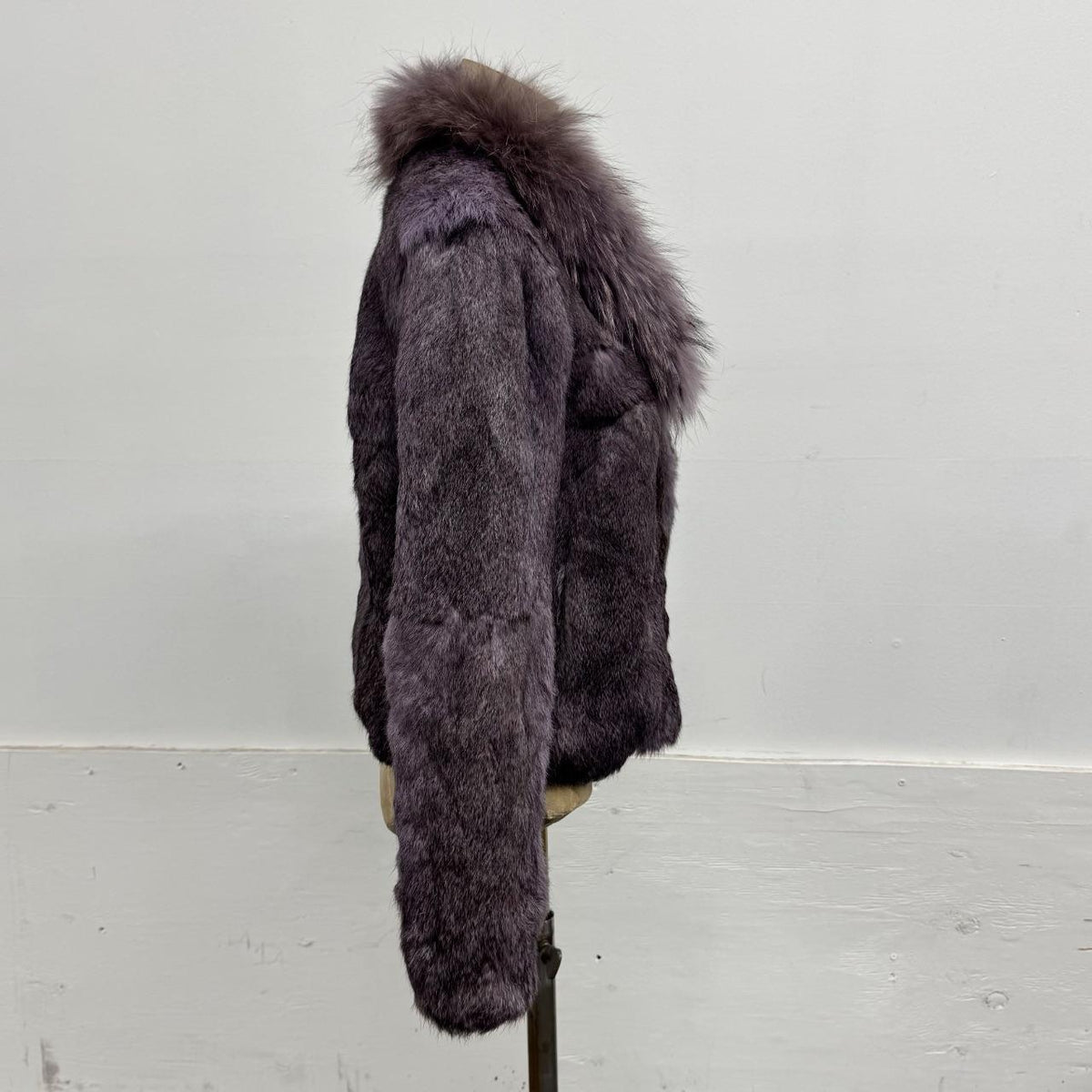 Vintage Y2K Purple-Grey Rabbit & Fox Fur Jacket Coat