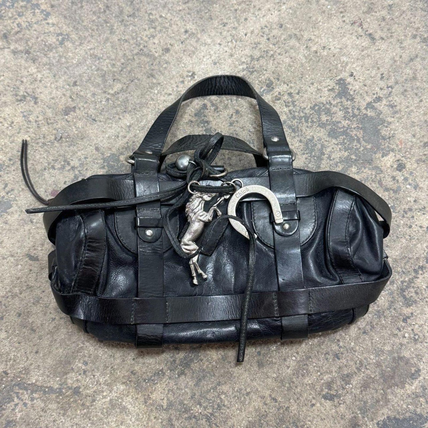 Y2K Authentic Vintage Chloé Kerala Equestrian Bag - Black Leather + Charms