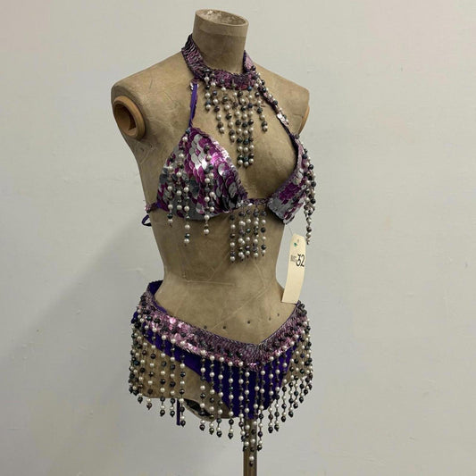 Vintage Purple & Silver Sequin Showgirl Costume Set