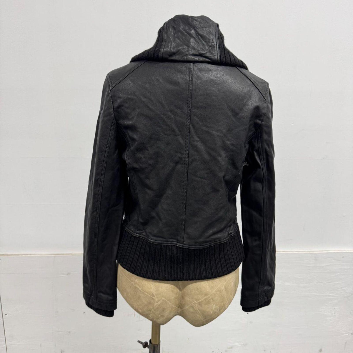 Vintage Black Funnel Neck Asymmetric Avant Garde Leather Jacket