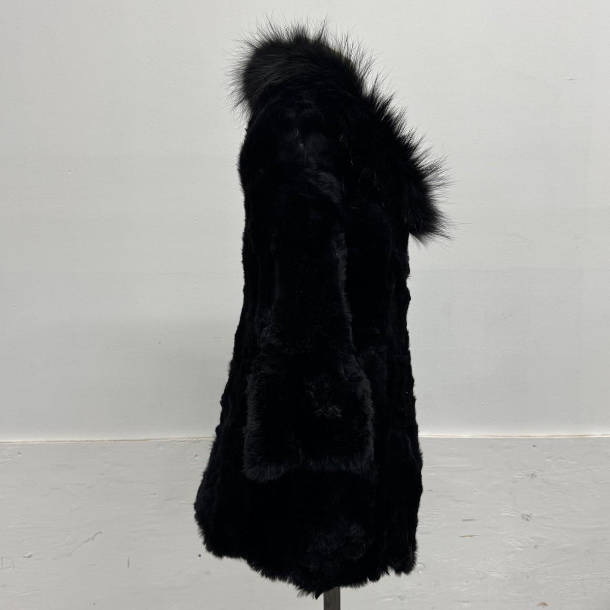 Vintage Y2K Black Rabbit & Fox Fur Jacket Coat