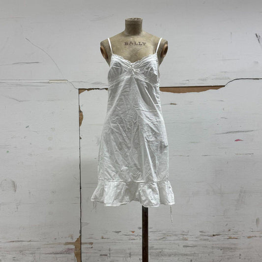 90s Y2K Vintage White Cotton Eyelet Mini Sundress