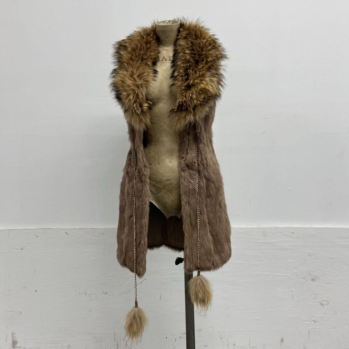 Vintage Y2K Brown Longline Raccoon & Rabbit Fur Vest