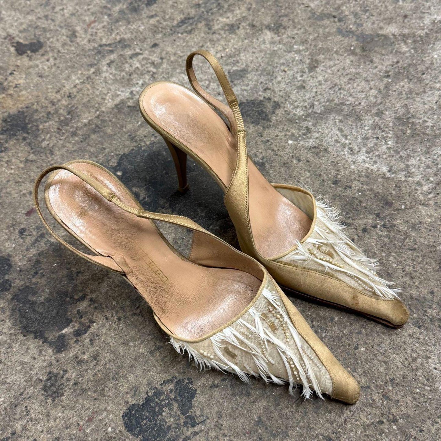 Vintage Giuseppe Zanotti Embellished Vicini Feather & Sequin Kitten Heels 8