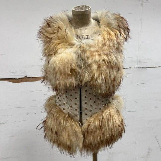 Vintage Y2K Studded Raccoon Fur & Suede Statement Vest