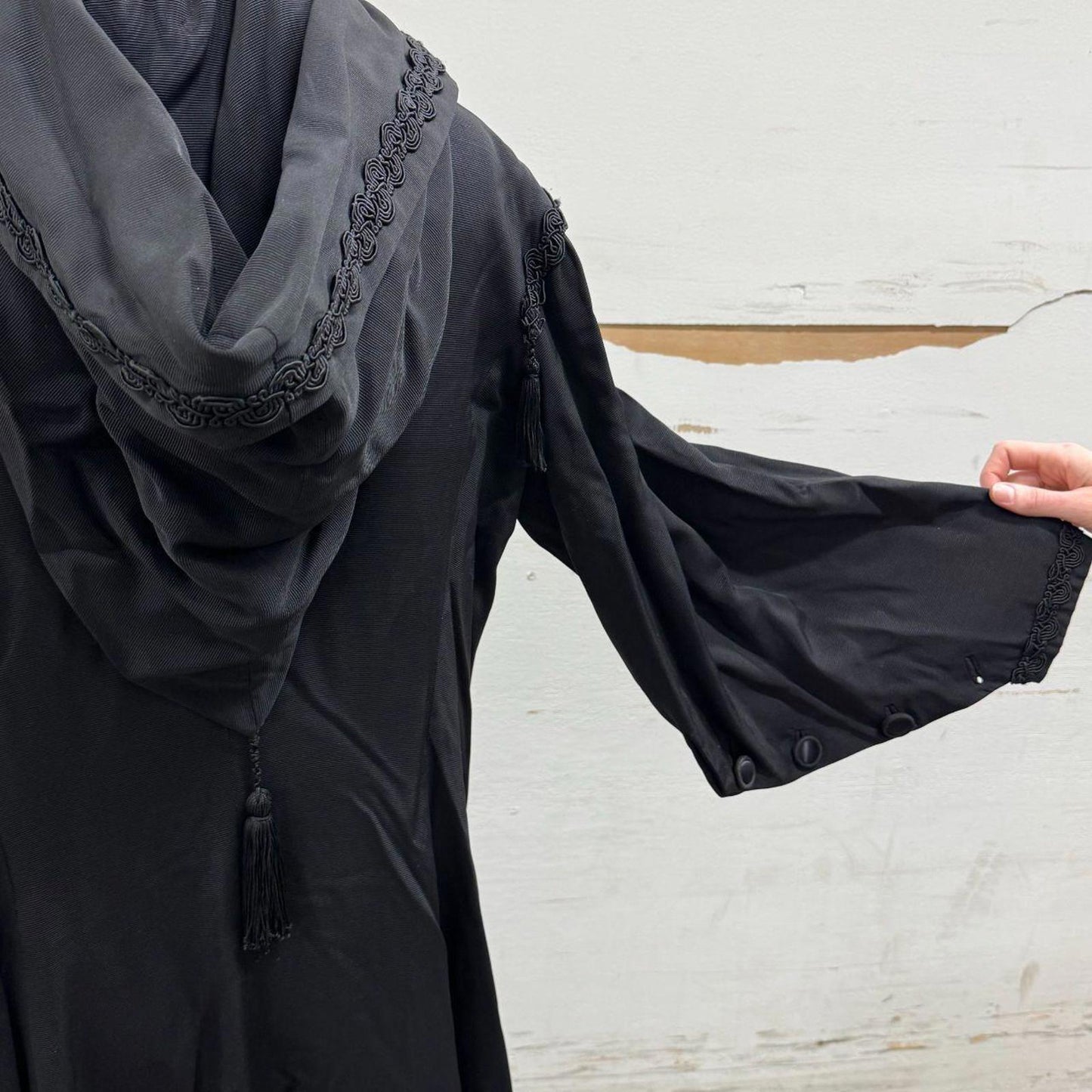 Vintage 50s Black Hooded Victorian Style Cloak Trench Coat