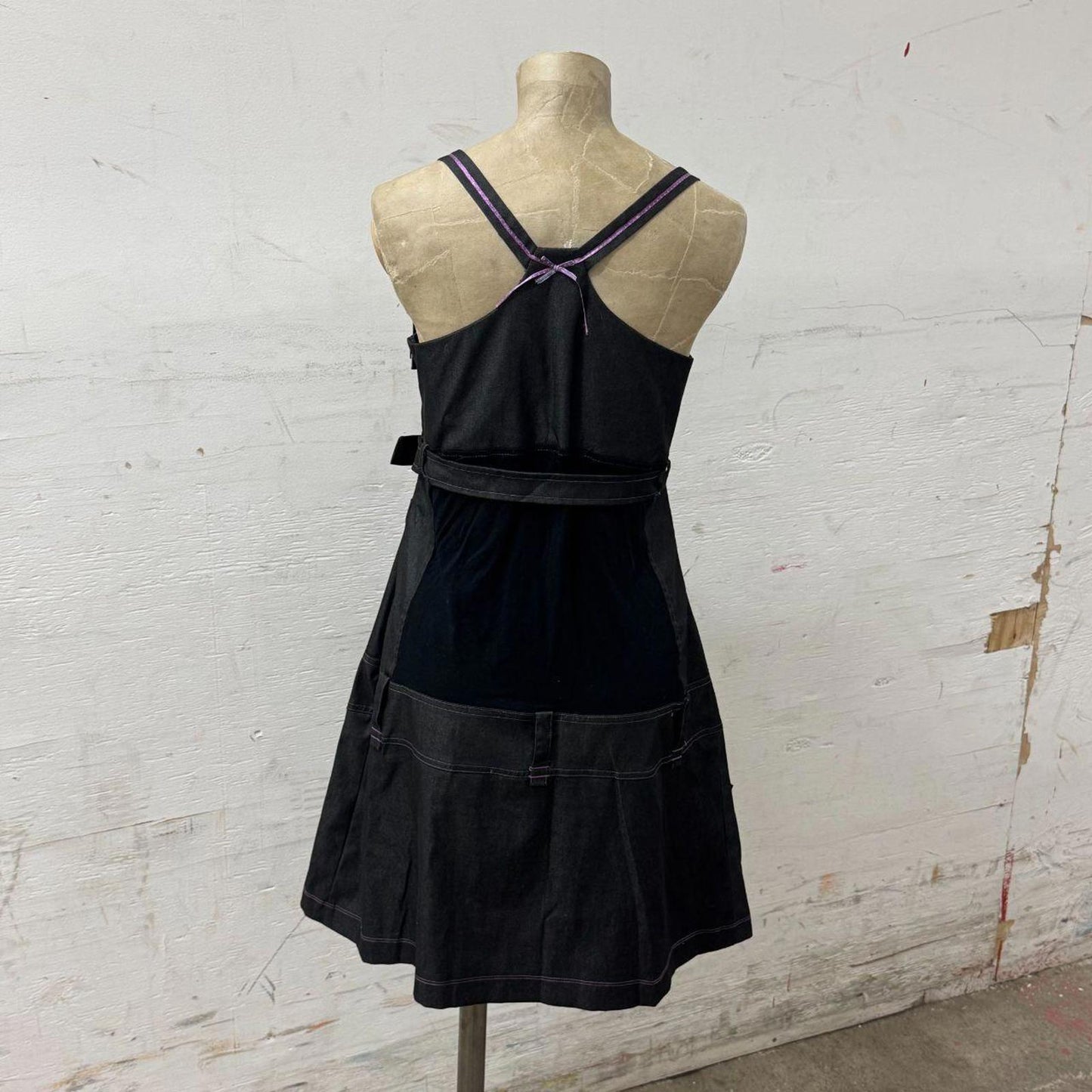 Vintage La Mode Est À Vous Grey Purple Black Avant-Garde Mixed-Media Dress