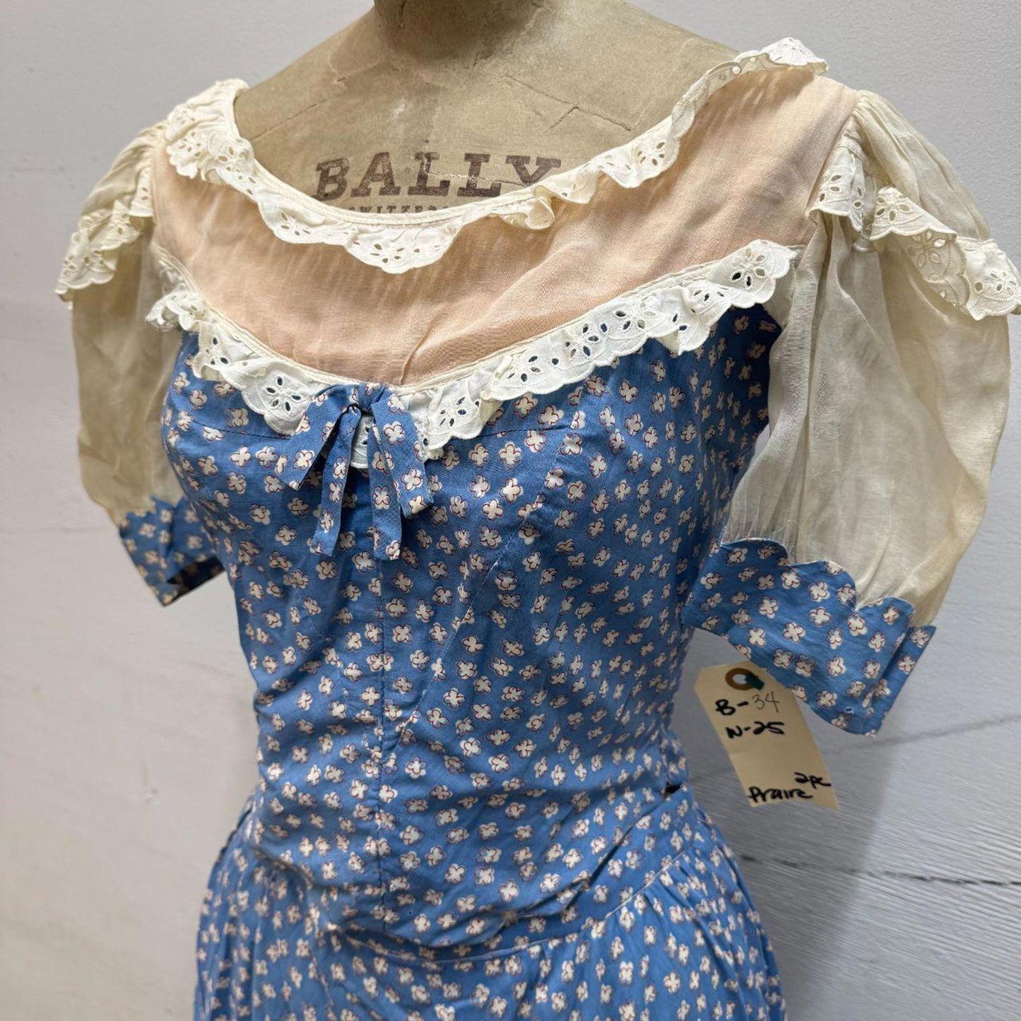 Vintage 1950s Studio-Made Blue Calico Tiered Western Prairie Dress Movie Costume