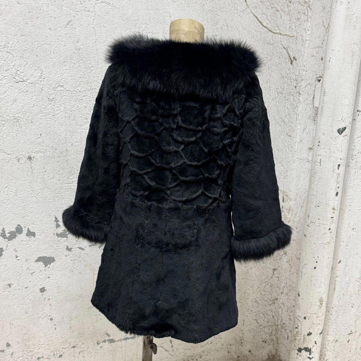Vintage Y2K Jet-Black Rabbit & Fox Fur Jacket Coat