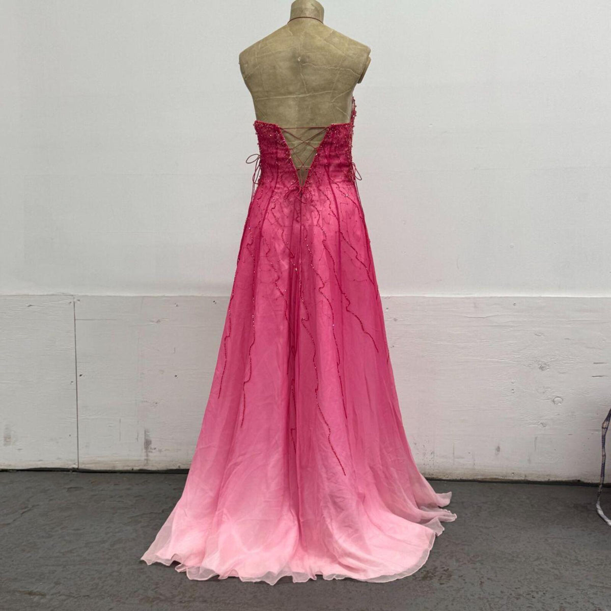 Vintage Y2K Cassandra Stone Ombré Beaded Silk Gown Pink