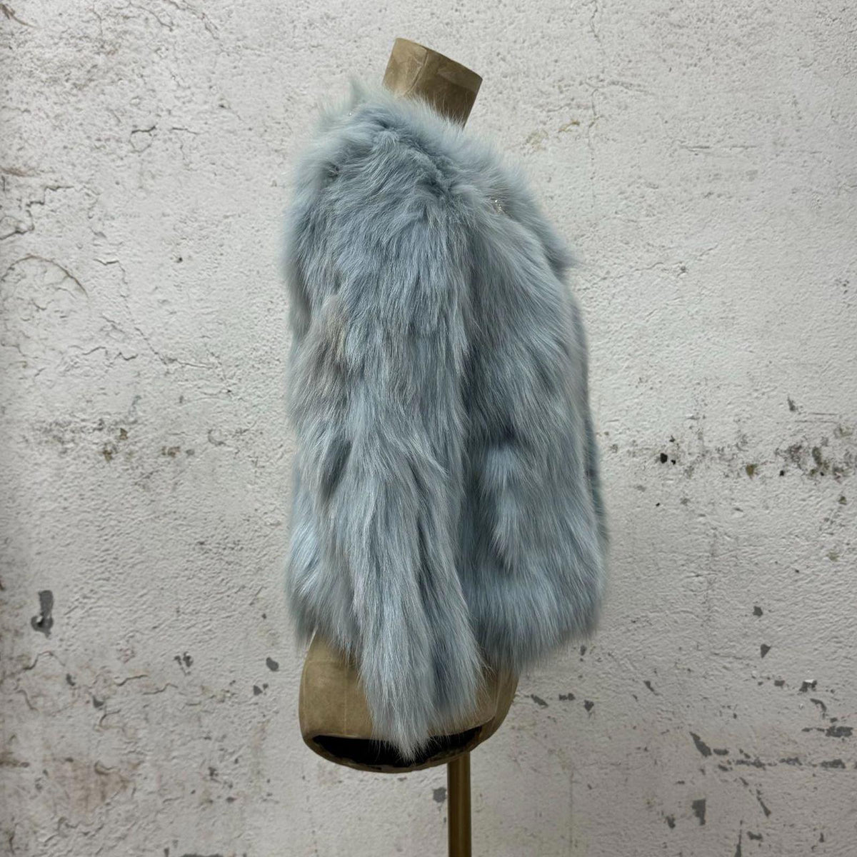 Vintage Y2K Beaded Ice-Blue Fox Fur Cropped Jacket Coat