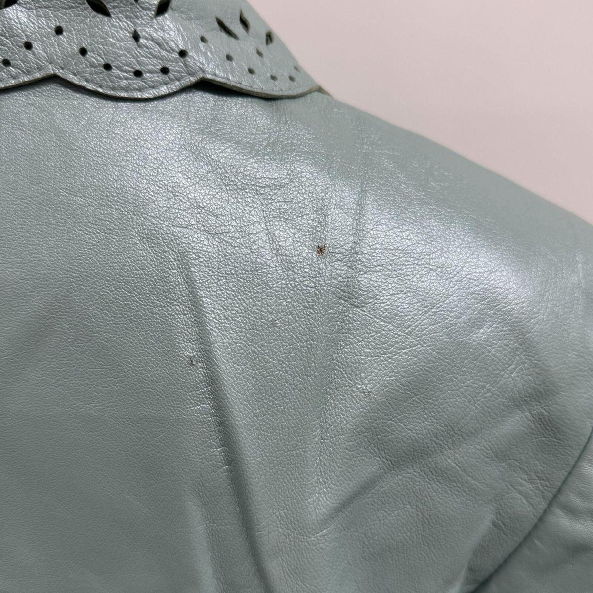 Japanese Vintage Metallic Blue Laser Cut Lace Leather Jacket