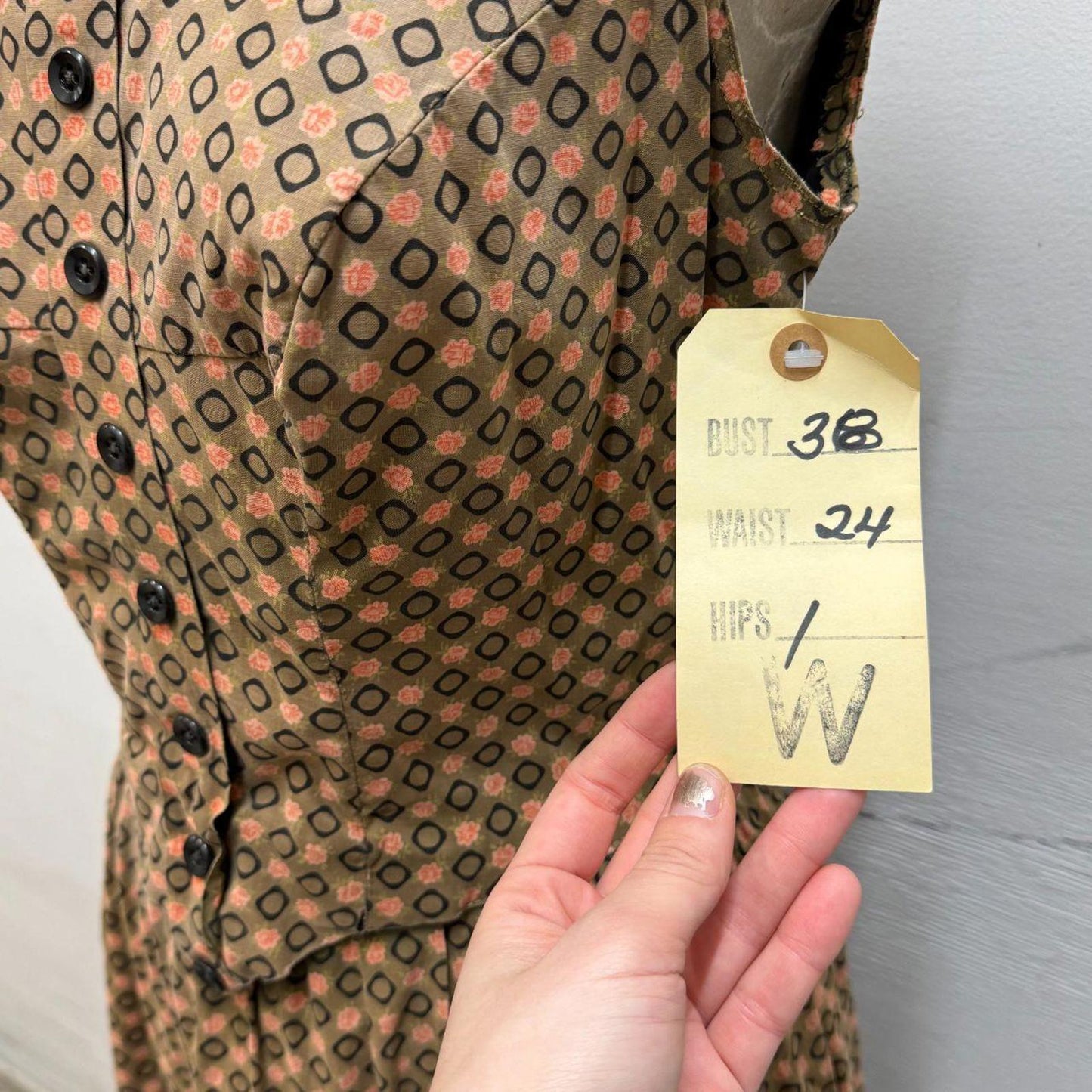 Vintage 1950s Studio-Made Tan Geometric Western Prairie Dress Movie Costume XS
