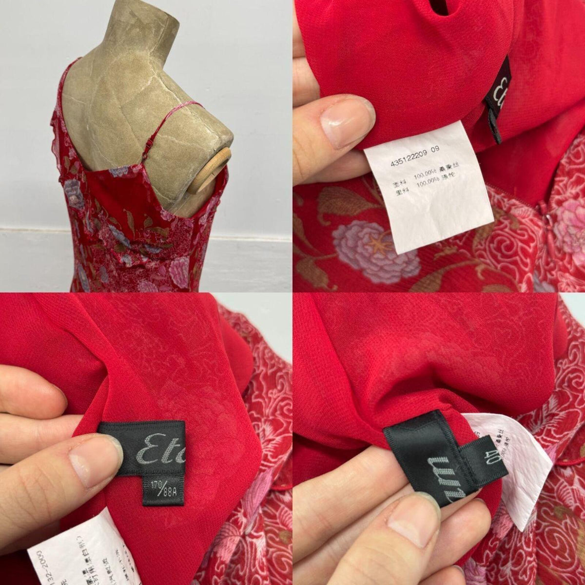 Vintage Etam Silk Floral Asymmetric Layered Dress Red Y2K
