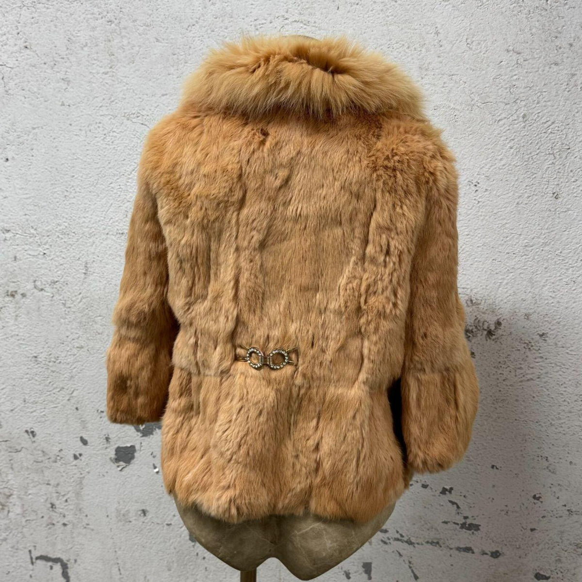 Vintage Peach Rabbit Fur Jacket with Fox Fur Trim Coat