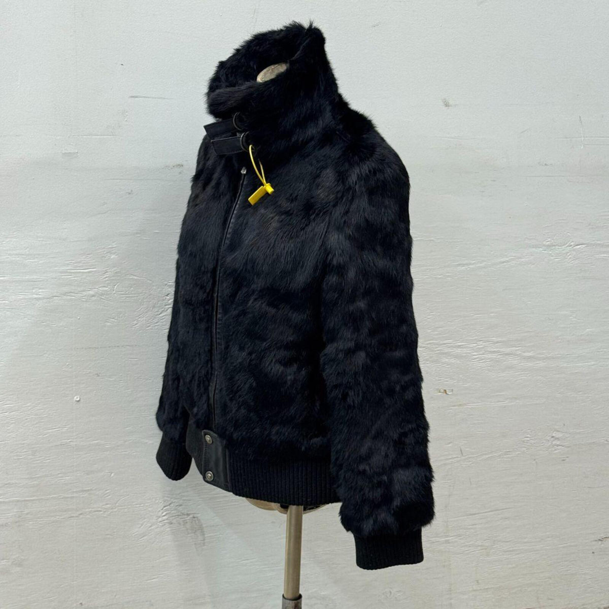 Vintage Y2K Versace Jeans Signature Black Rabbit Fur Jacket Coat