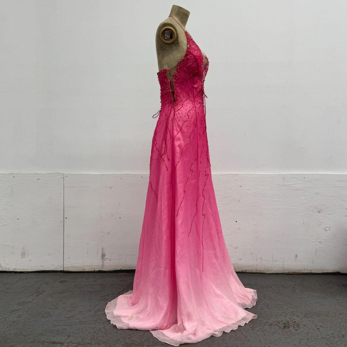 Vintage Y2K Cassandra Stone Ombré Beaded Silk Gown Pink