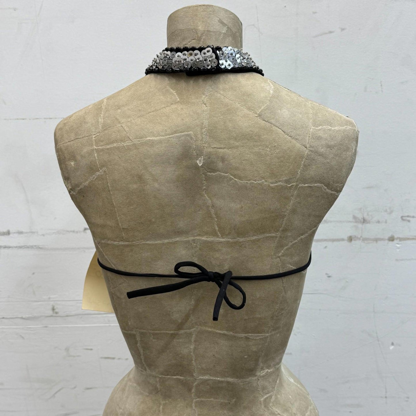 Vintage Showgirl Beaded Silver & Black Mirror Bra Stage Film Costume Burlesque