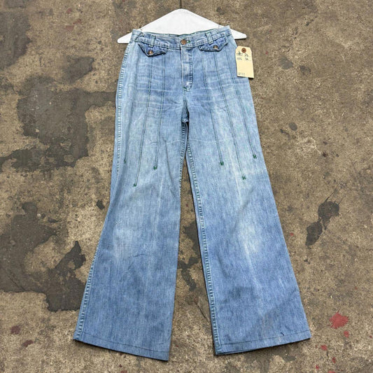 Vintage 70s Light Wash Jeans High Rise Pintuck Flares S