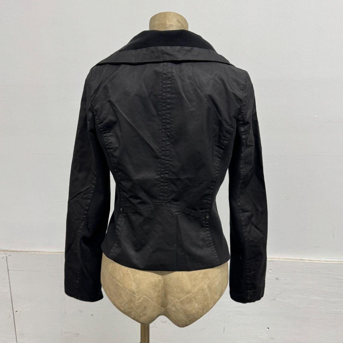 Vintage Black Funnel Neck Asymmetric Avant Garde Leather Jacket