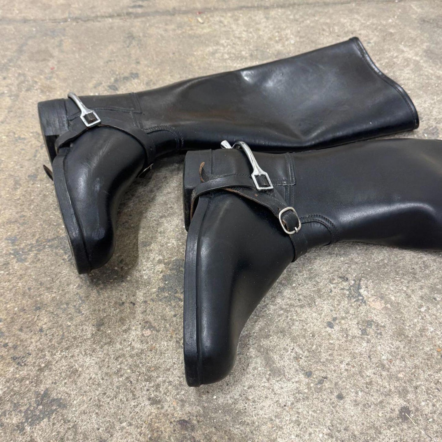 Y2K Vintage Black Leather & Rubber Riding Rain Boots