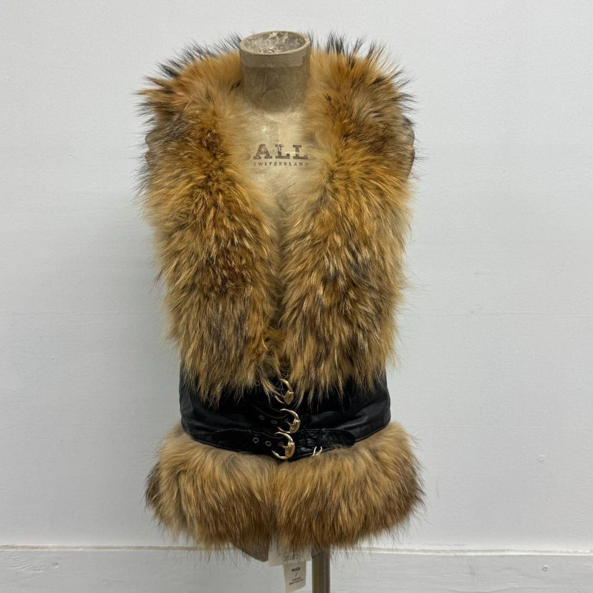 Vintage Y2K Raccoon Fur & Leather Belted Vest