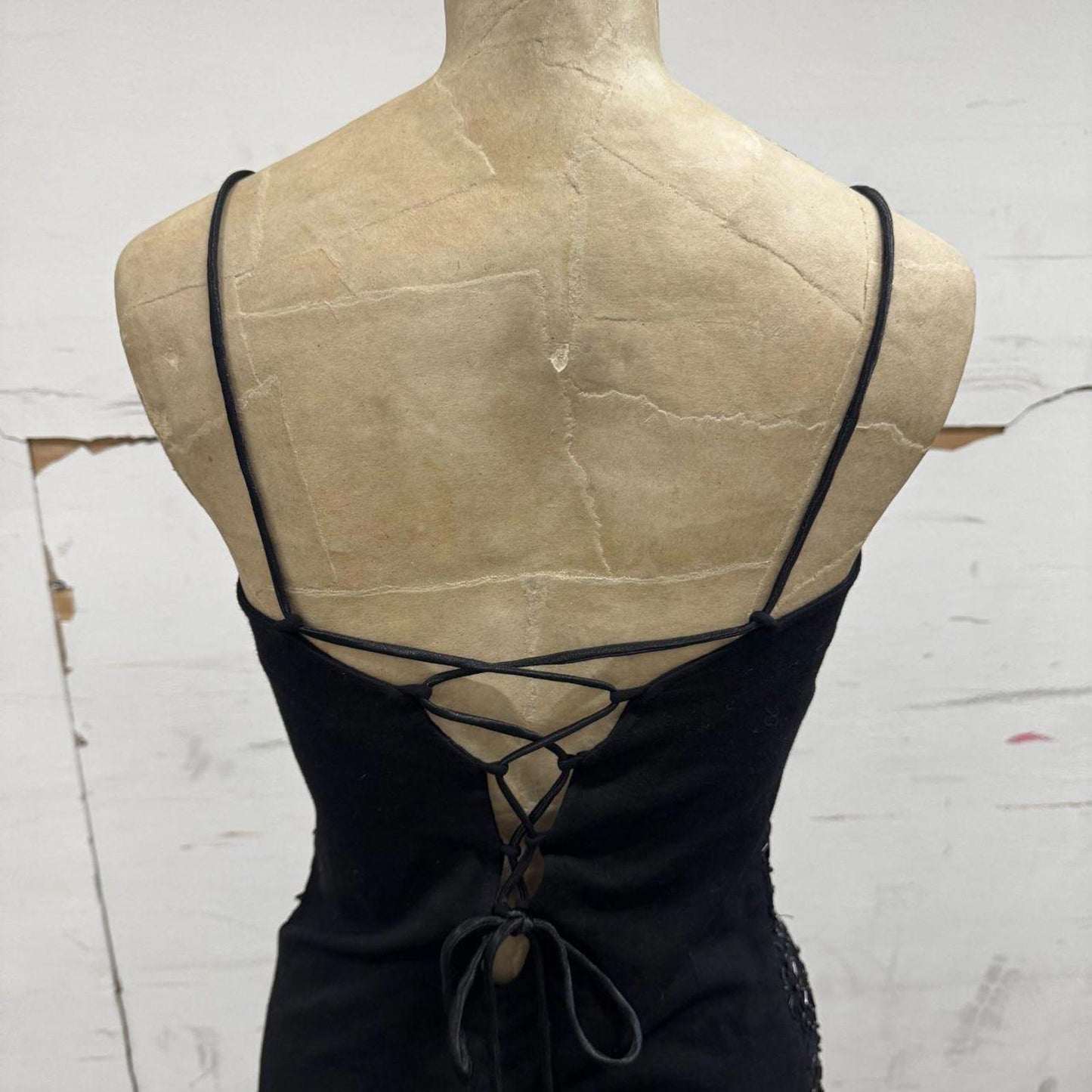 Y2k Vintage Di Francesco Black Beaded Lace Midi Dress