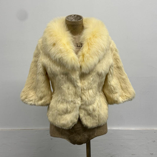 Vintage Y2K Cream White Rabbit & Fox Fur Jacket Coat