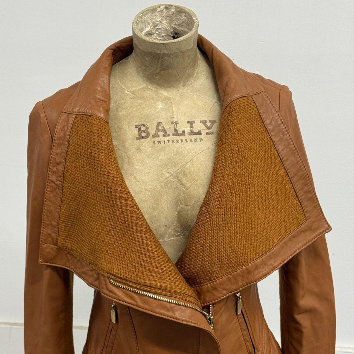 Vintage Tan Brown Funnel Neck Asymmetric Avant Garde Leather Jacket