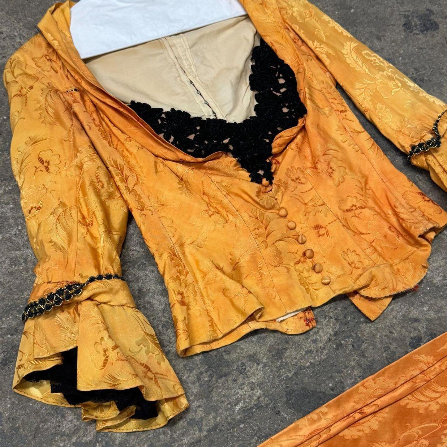 Vintage Film Costume 40s 50s Does Victorian Antique Style Gold Brocade Bodice XS