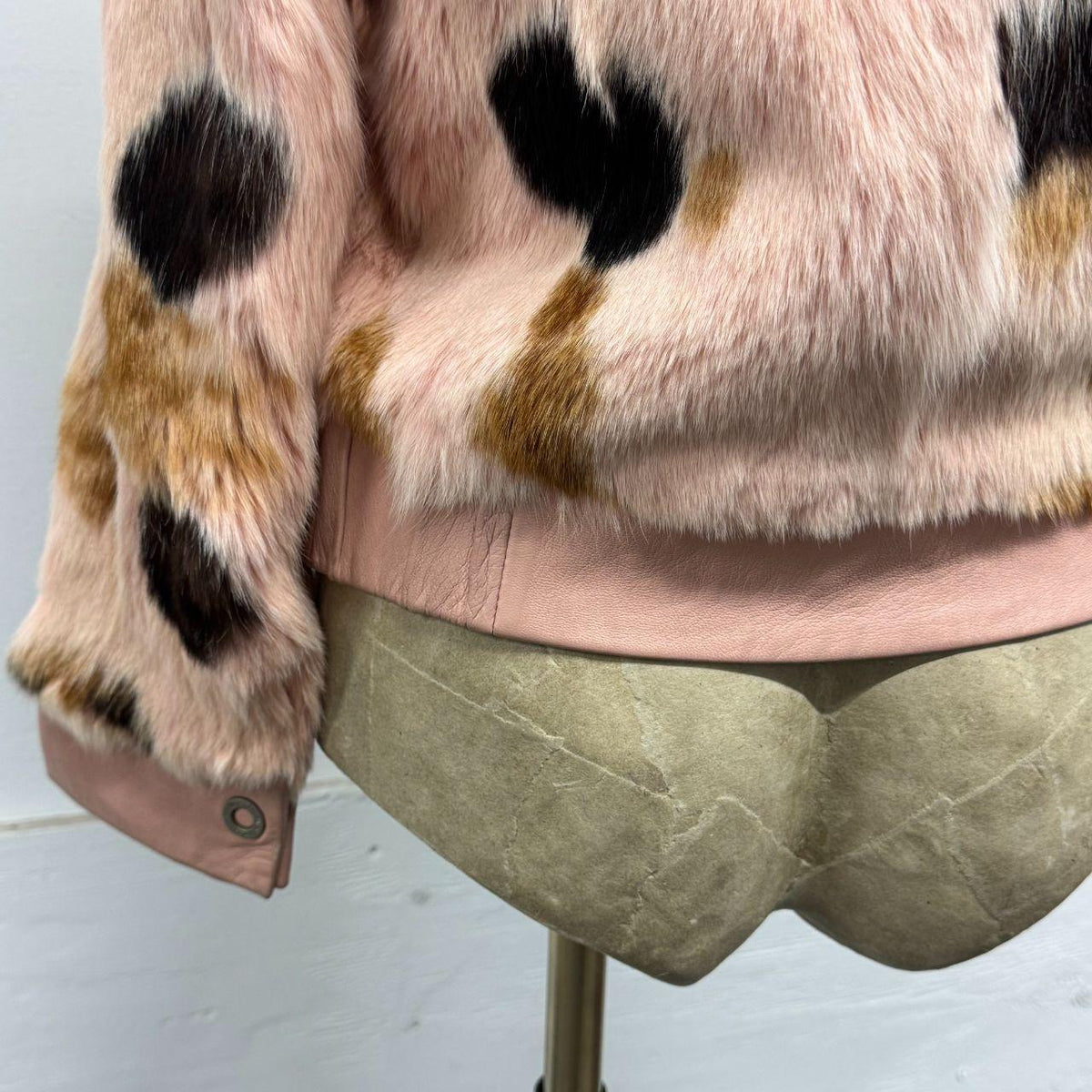 Vintage Y2K Pink Rabbit Fur & Fox Fur Bomber Jacket Coat