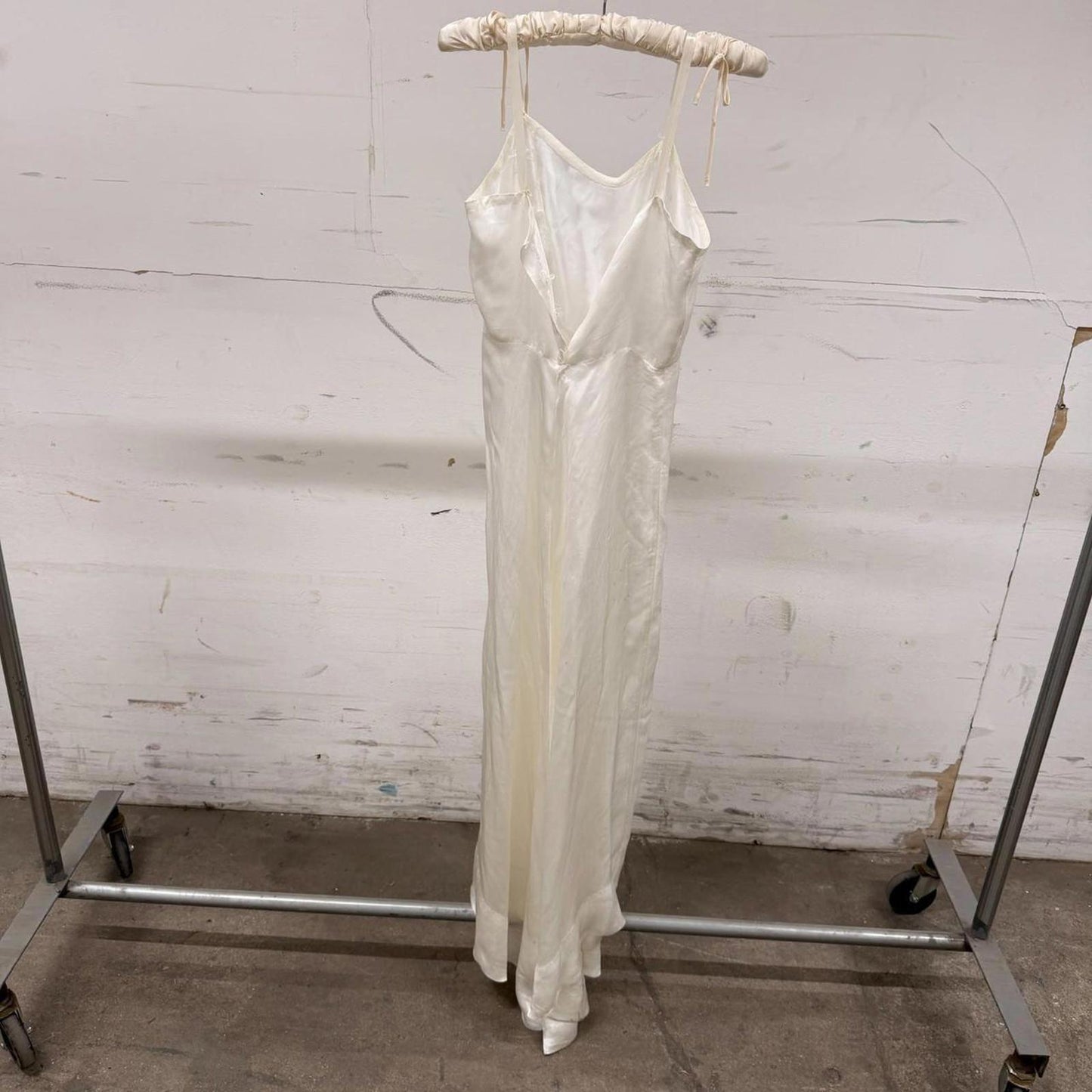 Restored 1940s Vintage White Ivory Satin Wedding Dress W/ Matching Slip 2pc Set