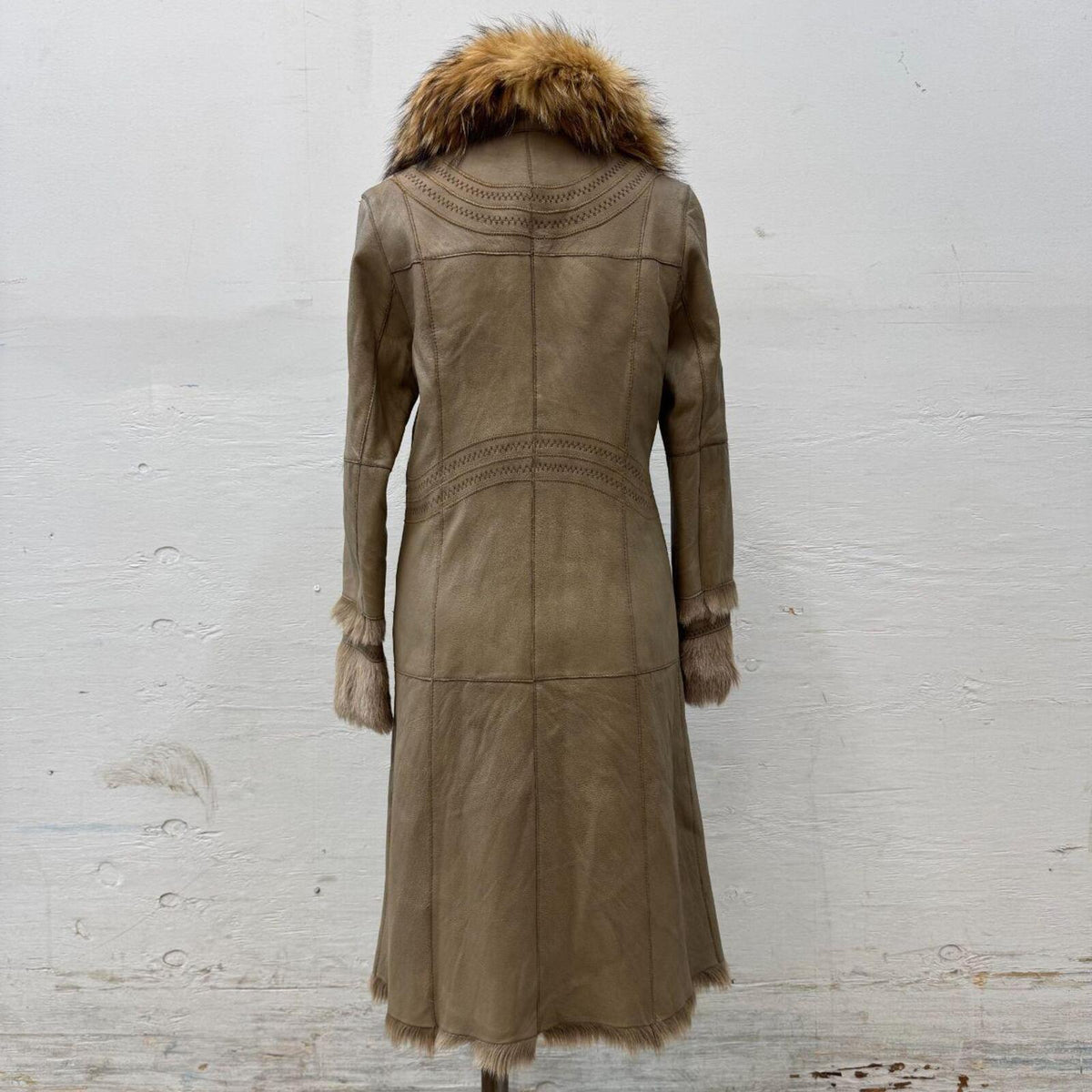 Vintage Emely Essence Raccoon Fur Leather Long Afghan Penny Lane Coat