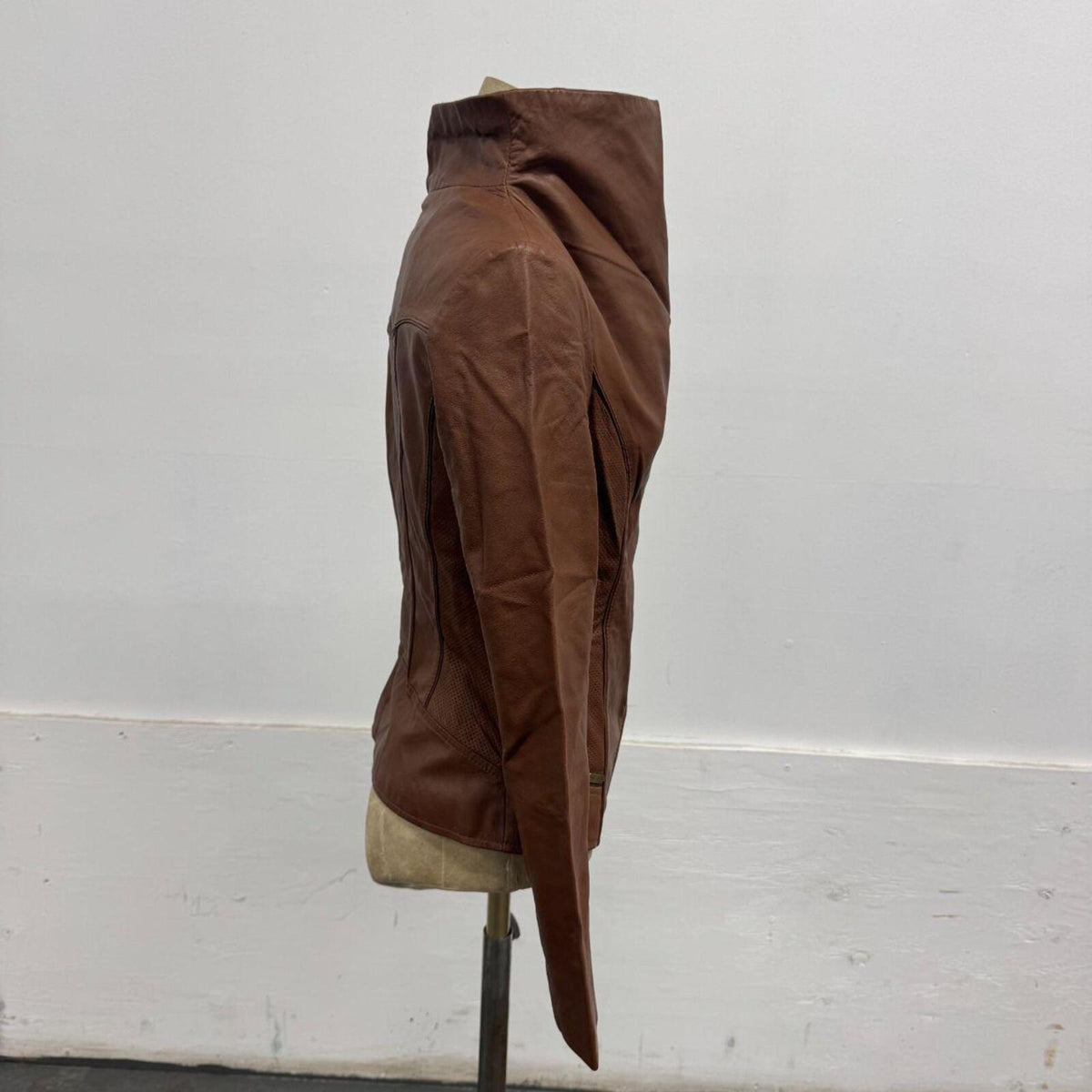 NWT Vintage ONLY Chestnut Leather Funnel Neck Jacket