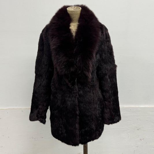 Vintage Y2K Wine-Color Rabbit & Fox Fur Jacket Coat