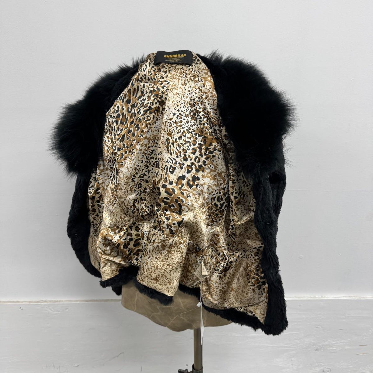 Vintage Black Rabbit & Fox Fur Jacket Rhinestone Detail Coat