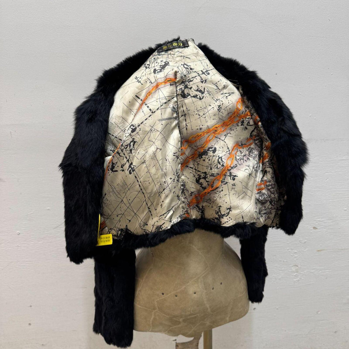 Y2K Vintage Black Rabbit Fur Cropped Jacket Coat