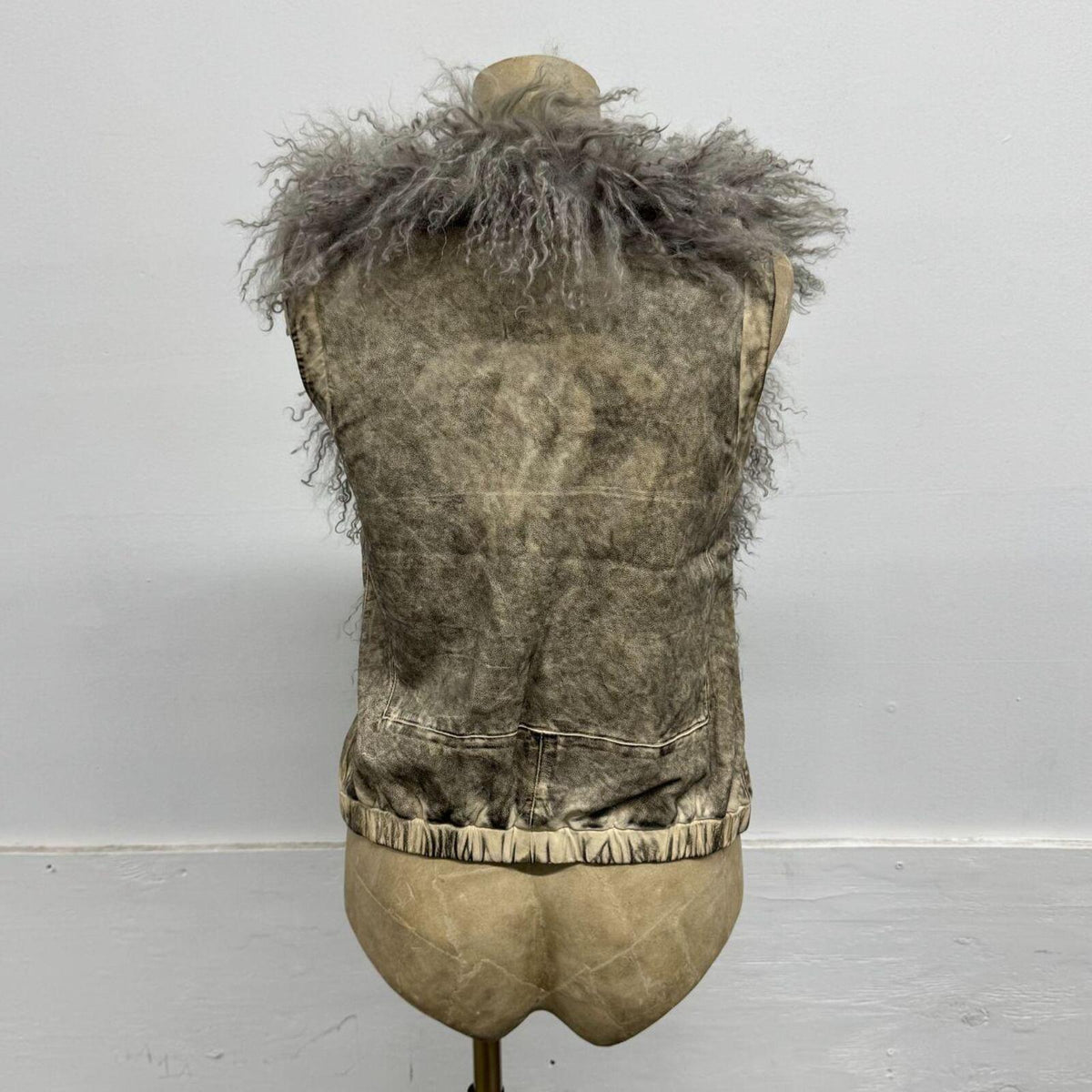 Vintage Y2K Grey Avant Garde Leather & Mongolian Lamb Vest