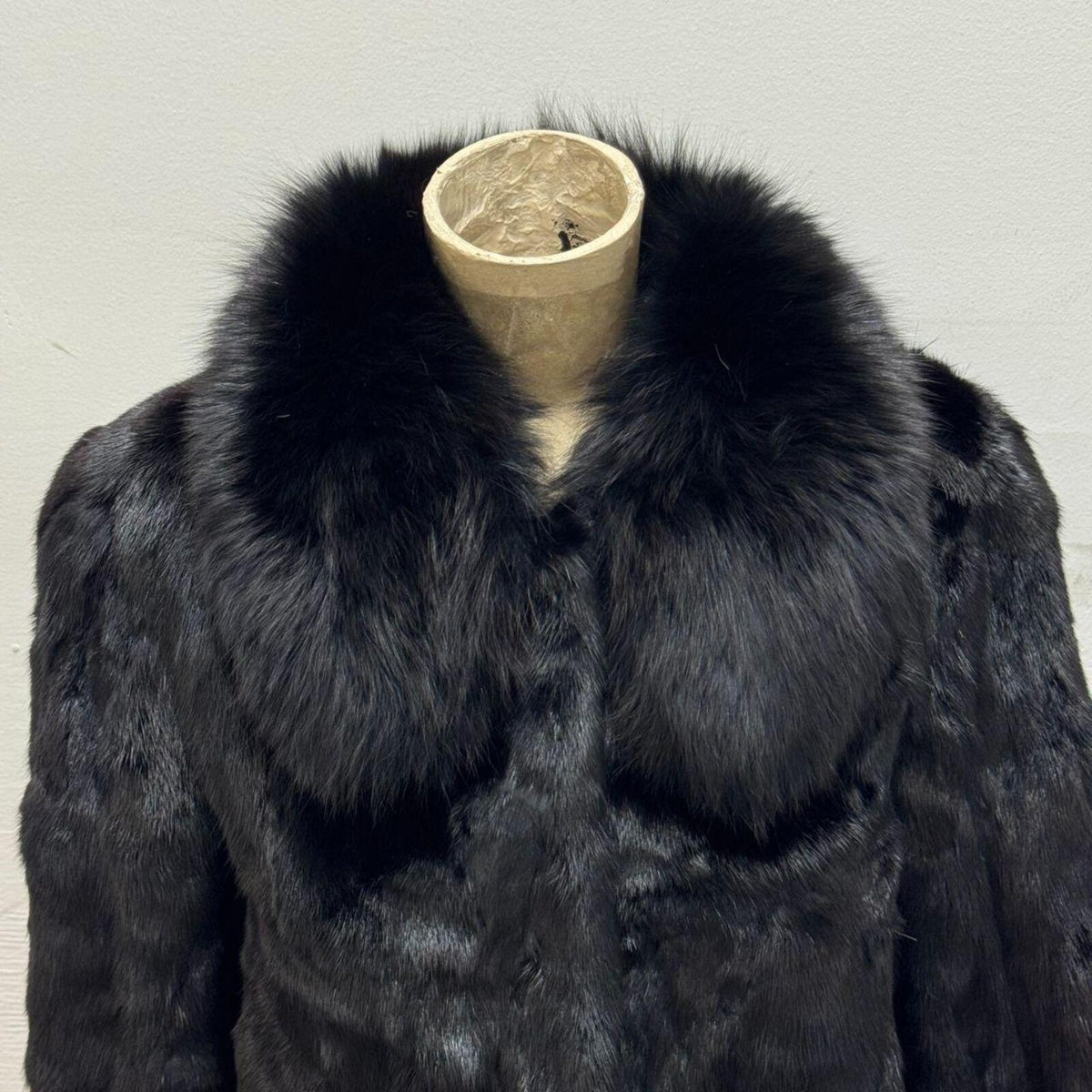 Vintage Black Rabbit & Fox Fur Jacket Coat
