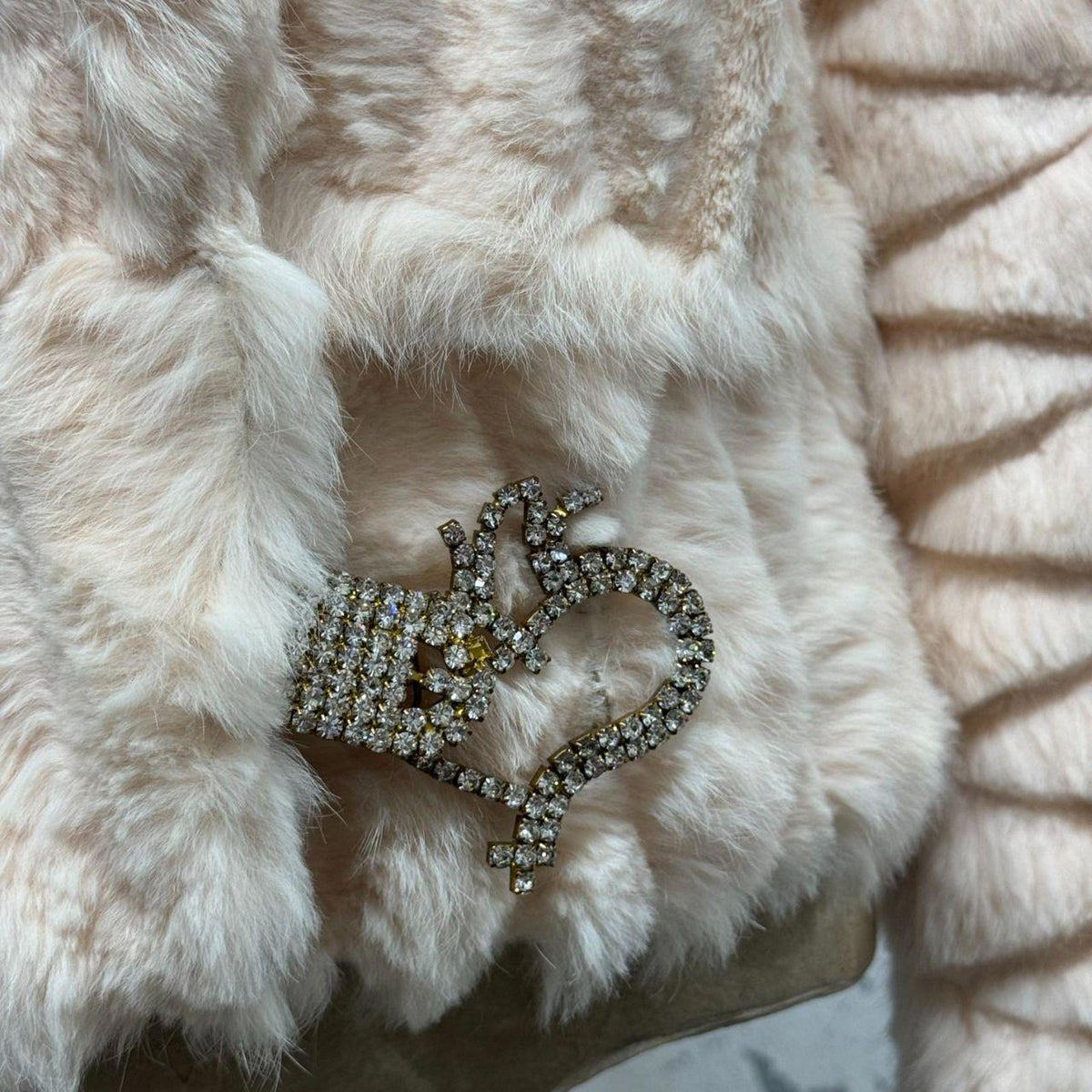 Vintage Y2k Quilted Blush Rabbit & Fox Fur Jacket Coat